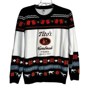 Tito’s Handmade Vodka Ugly Christmas Sweater Men’s XL Black White Red Holiday